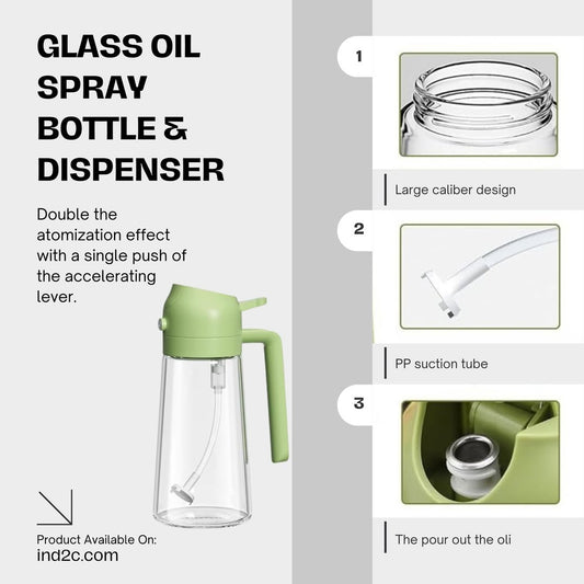 2-IN-1 OIL SPRAYER & DISPENSER – 550ML GLASS BOTTLE